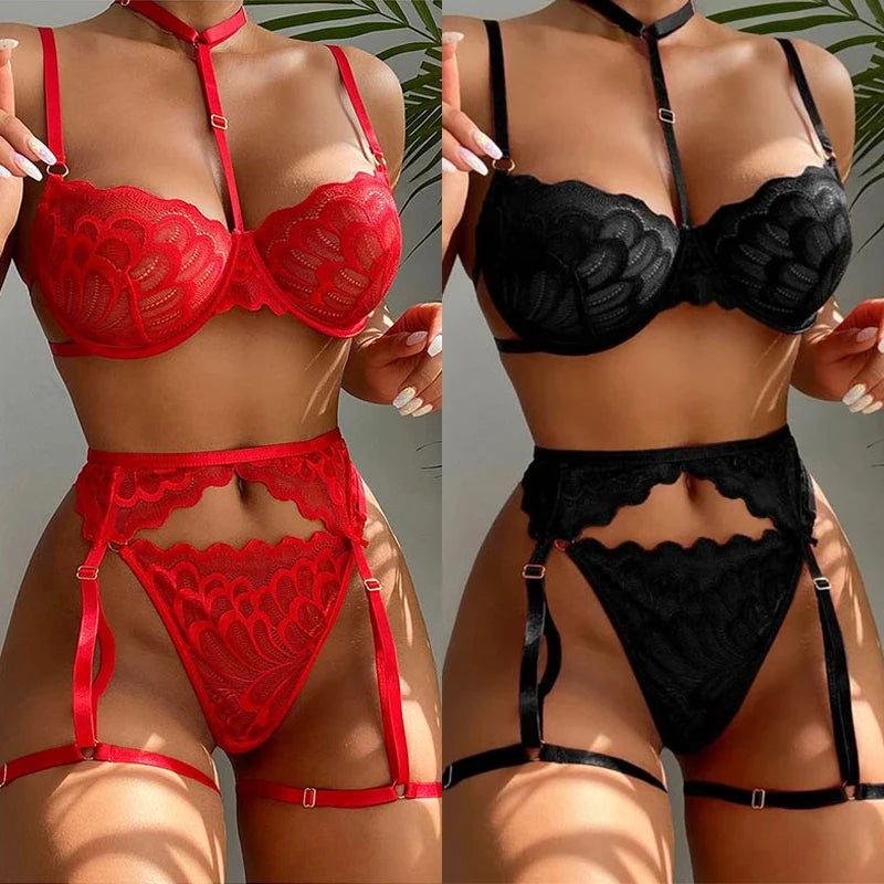 Sexy Erotic Lingerie Women Bra Garters Thongs Patchwork See through Lingerie Set Ladies Sexy Underwear Set Porn Sexy Costumes