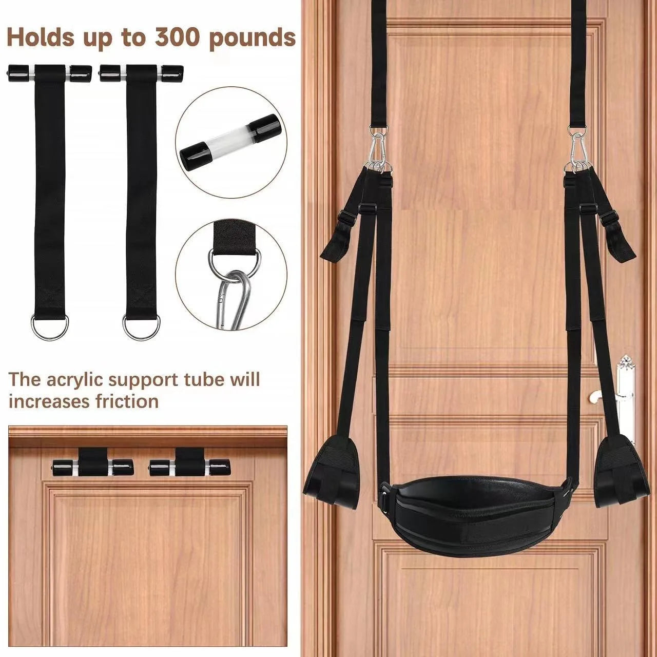 BDSM Door Sex Swing with Seat, Bondage Slave Leather Soft Plush Sex Slings with Adjustable Straps