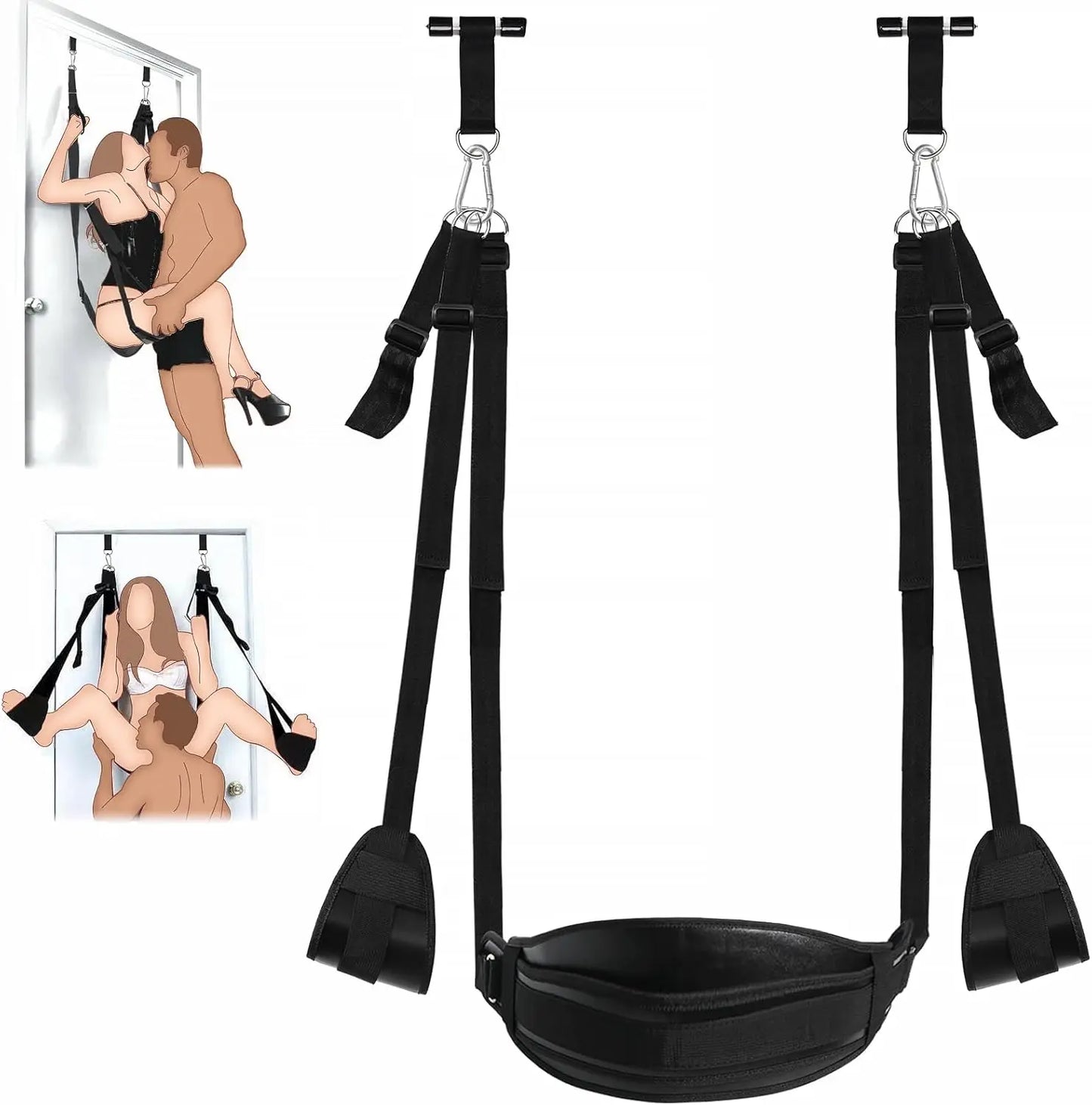 BDSM Door Sex Swing with Seat, Bondage Slave Leather Soft Plush Sex Slings with Adjustable Straps