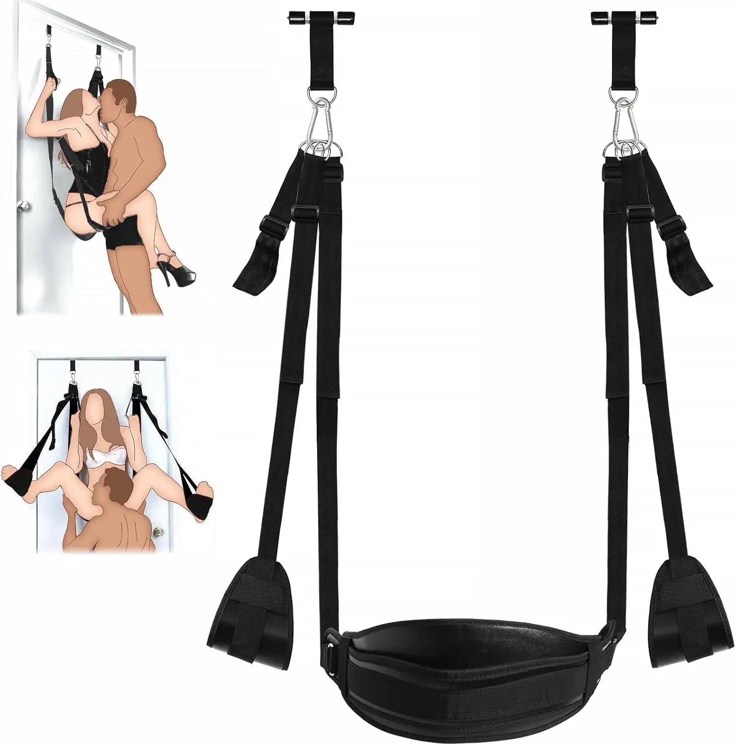 BDSM Door Sex Swing with Seat, Bondage Slave Leather Soft Plush Sex Slings with Adjustable Straps