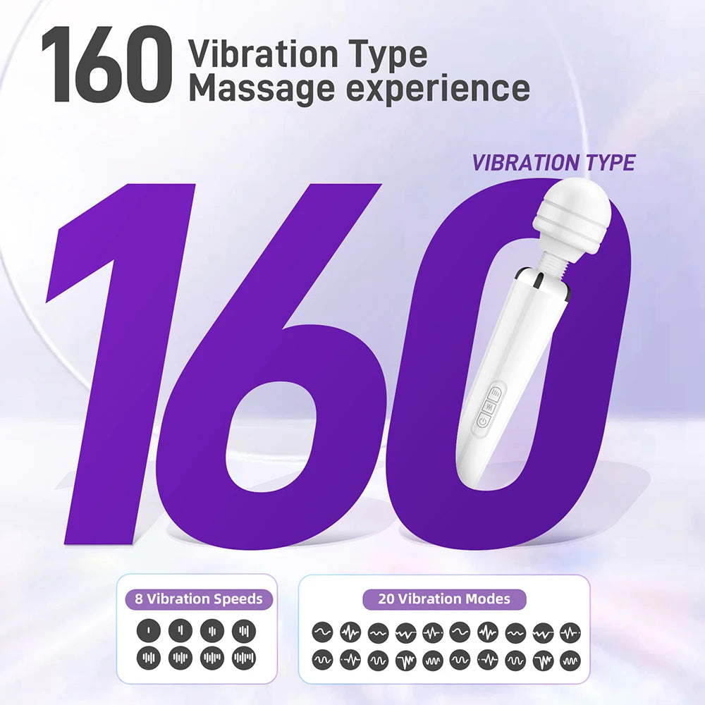20 Modes Powerful Magic Wand Vibrator for Women Body Massager G Spot Clitoris Stimulator USB Charging Adult Sex Toys for Woman