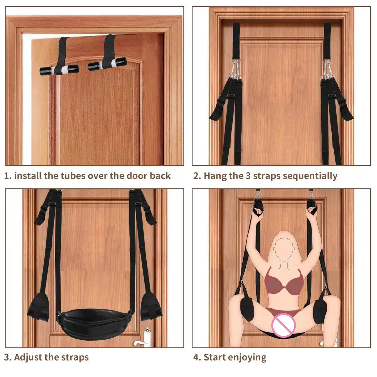 BDSM Door Sex Swing with Seat, Bondage Slave Leather Soft Plush Sex Slings with Adjustable Straps