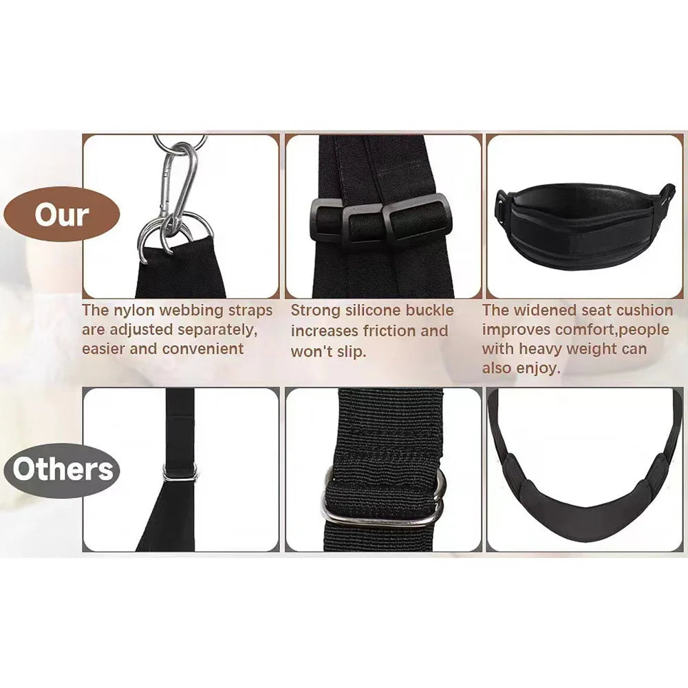 BDSM Door Sex Swing with Seat, Bondage Slave Leather Soft Plush Sex Slings with Adjustable Straps
